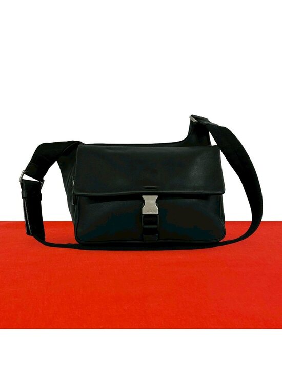 Prada Handbags - Prada Logo Leather Shoulder Bag Crossbody Pochette Black